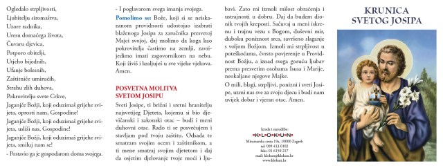 Molitvena kartica - Krunica svetog Josipa
